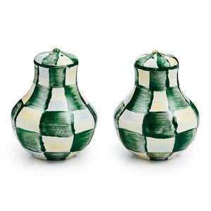 Mackenzie-child’s emerald check salt and pepper shakers